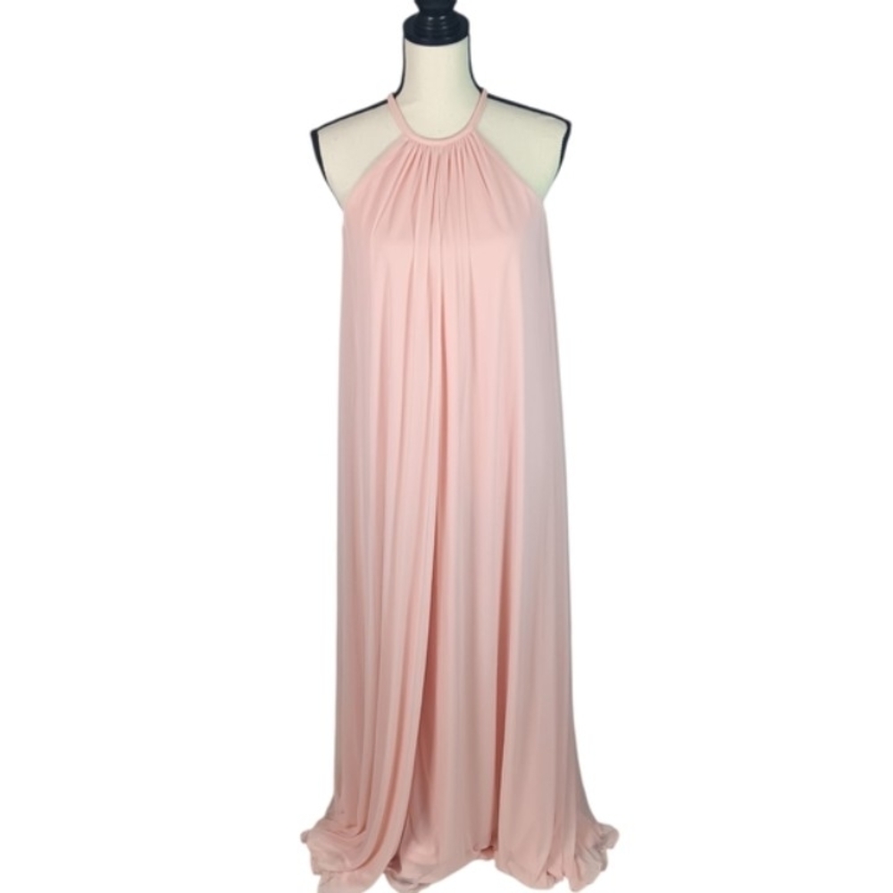 David's Bridal Pink Pleated Halter Gown Maxi Dress
